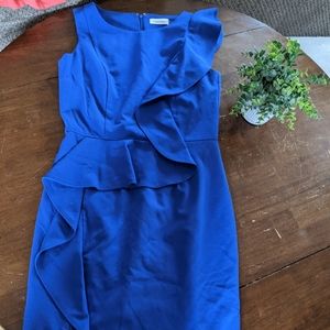 Calvin Klein Blue Ruffle Sheath Dress